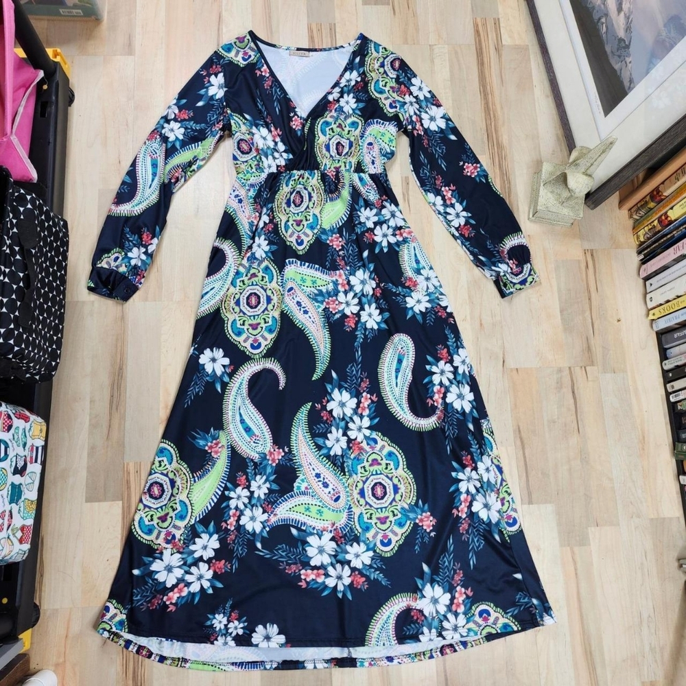 Floral Paisley Long Sleeve Maxi Dress